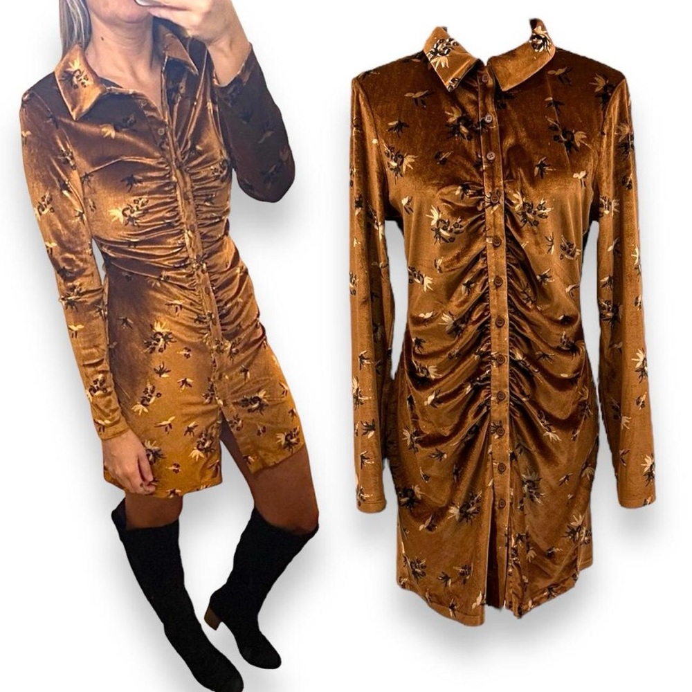 House of Harlow NWOT 1960 Brown Floral Velvet Dress